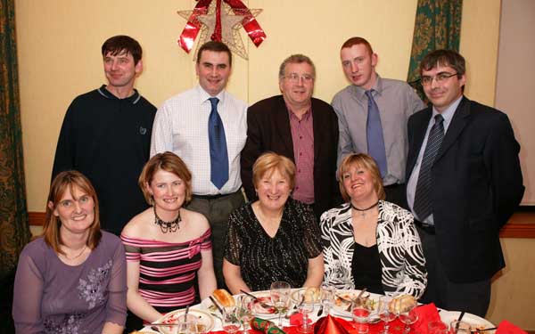 Group from Jackson Engineering pictured at their Christmas Party in the Filte Suite, Welcome Inn Hotel, Castlebar, front from left Caroline Chambers, Irene Jackson, Marie Duffy, and Kay Farragher, at back: Stanislov, Stanley Jackson, Pat Duffy, Martin McNamara and John Farragher.
Photo Michael Donnelly 
