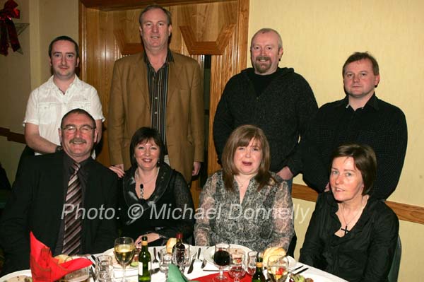 Meitheal Mhaigheo Foxford group pictured at their Christmas Party night in the Welcome Inn Hotel Castlebar, front from left: Dick Melrose,  Angela O'Brien, Ann Finn and Kathleen Walsh; At back; John Hanley  Justin Sammon, John Thornton and Declan Walsh. Photo:  Michael Donnelly
