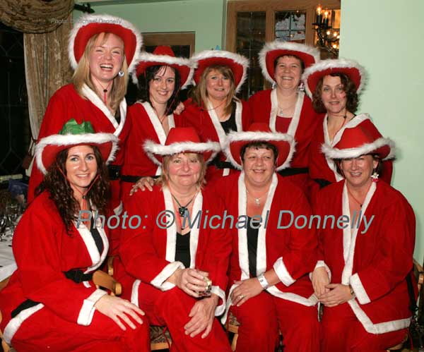 HSE Social woork team Ballina pictured at their Christmas Party night in the Welcome Inn Hotel Castlebar, front from left: Caroline Trautt, Hazel Mulgrew, Rita Sheeran,  and Marie Morris; At back: Karen Hope, Sharon Campbell, Tracey Meeneghan, Heather Wilson, and Joanne Morrissey. Photo:  Michael Donnelly 