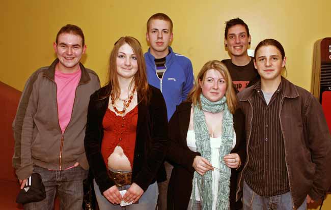 Pictured at the Des Bishop show in the TF Royal Theatre Castlebar from left: Terence Greenan, Olwyn Goggin,  Ronan Cribbin, Lisa Devine, Cillian sheil  and Christopher Murphy.  Photo: Michael Donnelly.