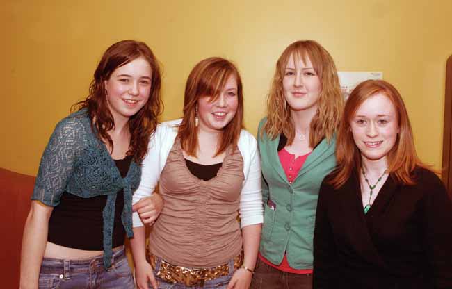 Castlebar ladies pictured at the Des Bishop show in the TF Royal Theatre Castlebar from left: Siobhan Connor, Rebecca Fahey, Roisin Murray,   and Tara Chambers.  Photo: Michael Donnelly. 