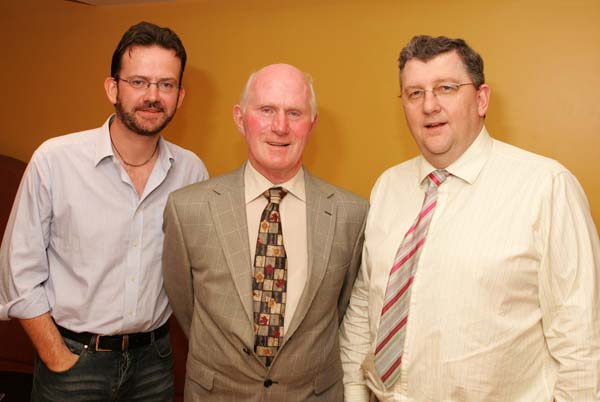 Brian and Kevin Murphy Ballinrobe pictured with Pat Jennings, TF Royal Hotel and Theatre  at "Remembering Kieran" (a tribute to Kieran Murphy Ballinrobe), in the tf Royal Theatre Castlebar. Photo:  Michael Donnelly