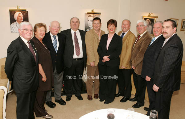 Pictured at the informal dinner of Muintir Mhaigheo Galway and Dublin in Pontoon Bridge Hotel, Pontoon, from left: Donal Downes, Muintir Mhaigheo Galway; Ann Geary, Pontoon Bridge Hotel; John Walkin, Chairman North Western Fisheries Board; Pearse Culkin, Chairman Muintir Mhaigheo Dublin; Seamus Murray, Chairman Muintir Mhaigheo Galway; Breeta Geary, General manager, Pontoon Bridge Hotel; Padraic Jordan, Vice-president Muintir Mhaigheo  Dublin; Michael Cannon, President Muintir Mhaigheo Dublin; Bernard O'Hara, Muintir Mhaigheo Galway and Declan Marley, President Muintir Mhaigheo Galway. Photo:  Michael Donnelly