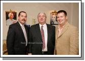 Pictured at the informal dinner of Muintir Mhaigheo Galway and Dublin in Pontoon Bridge Hotel, Pontoon, from left: Declan Marley,  President Muintir Mhaigheo, Galway; Pearse Culkin, Chairman  Muintir Mhaigheo, Dublin and Seamus Murrray, chairman Muintir Mhaigheo, Galway. Photo:  Michael Donnelly