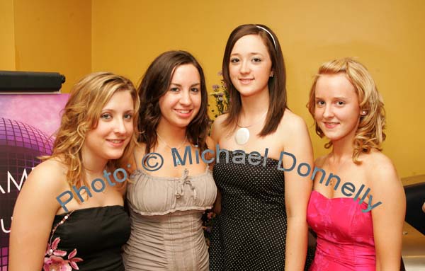Claremorris No Name Club ladies pictured at the final of "The National Youth Awards 2007" hosted by the No Name! Club in the TF Royal Theatre Castlebar, from left: Caroline King, Ciara McGuinness, Mairead Hanley and Roisin Hughes. Photo:  Michael Donnelly