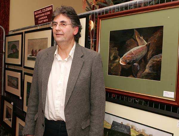 Michael Coleman Artist, Lahardaun pictured with some of his exhibits at the Castlebar Rotary Club at the Castlebar Rotary Club Art sale (in conjunction with the Mayo Pink Ribbon Appeal) in Breaffy House Hotel, Castlebar. Photo:  Michael Donnelly