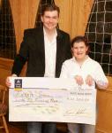 James Kilbane who launched the Mayo Telethon 2004 in the Welcome Inn pictured with Helen Mulryan, Claremorris Enable Ireland at the distribution of 163,100 Euros collected in the "Telethon 2004 - People in Need" fundraising in the Welcome Inn Hotel Castlebar,  Photo Michael Donnelly