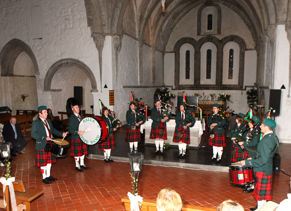 Balla Pipe Band playing at Recital in Ballintubber Abbey in aid of Niall Mellon Trust fundraiser for Willie Murphy, Ballyheane (pictured seated on left). Photo:  Michael Donnelly