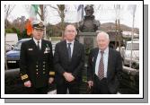 Pictured at the commemorations in Foxford Co Mayo Ireland to mark the 150th Anniversary of the death of Admiral William Brown, who was born in Foxford in 1777, from left: Commander Mark Mellett, Irish Naval Sevice, Councillor Joe Mellett, MCC and Kevin Sherry, Foxford last surviving member of the original Admiarl Brown Society in Foxford, wearing the Centenary medal  he recieved in 1957 at the Centenary Celebrations which took place in Foxford. Photo Michael Donnelly