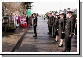 Commander Mark Mellett, Irish Naval Sevice, salutes at the wreath laying ceremony at the commemorations in Foxford Co Mayo Ireland to mark the 150th Anniversary of the death of Admiral William Brown, who was born in Foxford in 1777. Photo Michael Donnelly