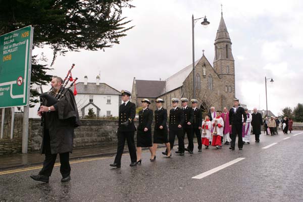 Lone Piper John Coll,  Mayo County Council leads the Tribute at the commemorations in Foxford Co Mayo Ireland to mark the 150th Anniversary of the death of Admiral William Brown, who was born in Foxford in 1777. Photo Michael Donnelly
