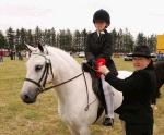 Valerie Davis, Donegal,  (Judge ) presenting 1st prize to Jane Hennigan Kells Co Meath on "Beethoven" in the " 128cm Riding Class" at Claremorris Agricultural Show. Photo: Michael Donnelly.