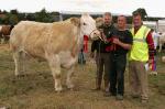 Dermot Mullaney Creggs Balla  pictured with his prizewinning  1220 KG (25 Cwt) bullock at  Claremorris Agricultural Show, winner of "Best Beef Bullock  Any age at the show included in photo on left is Michael Bailey (Judge) and on right is Colm Kitching Cattle Steward. Photo: Michael Donnelly.