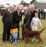 Seamus Gettings (Judge) presents the Reserve Champion Dog of Show rosette to Joe Kilroy Kiltoom Co Roscommon for his Red Irish Setter at Claremorris Agricultural Show, included in photo from left Martin Dyer and Johnny Farragher, (Stewards), and Hannah Kelly, Kiltoom. Photo: Michael Donnelly.