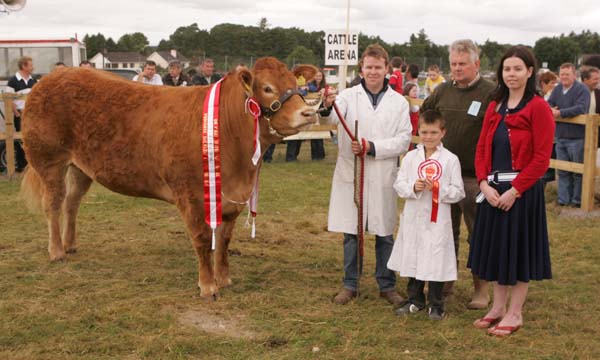 Mark and John Smith, Oldcastle pictured with the winner of the DeCare International All Ireland Pedigree Suckler type Heifer at Claremorris Agricultural Show owned by William Smith Millbrook Oldcastle Co Meath and qualified at the Athlone Agricultural show, included in photo are Maureen Walsh, DeCare International Claremorris (sponsors) and Michael Bailey National Breeding Centre. Photo: Michael Donnelly.
