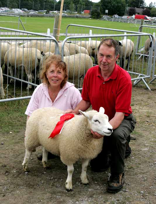 Mary and Michael Bryce, Ballycastle pictured with their 1st Prize winning Lamb in the Best Factory Lamb  class, sponsored by OBriens Pharmacy at the 88th Claremorris Agricultural Show. Photo:  Michael Donnelly