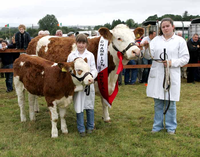 The Champion Simmental at the 88th Claremorris Agricultural Show, was won by Martin Regan Cloonfad, shown by from left:  Maeve and Jacintha Regan. Photo:  Michael Donnelly

