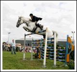 Damien Griffin, Ahascragh Ballinasloe on Lissyegan Clover Diamond clears the huge 6ft 10 inch  jump at Claremorris Agricultural show to win the high jump competition. Photo: Michael Donnelly