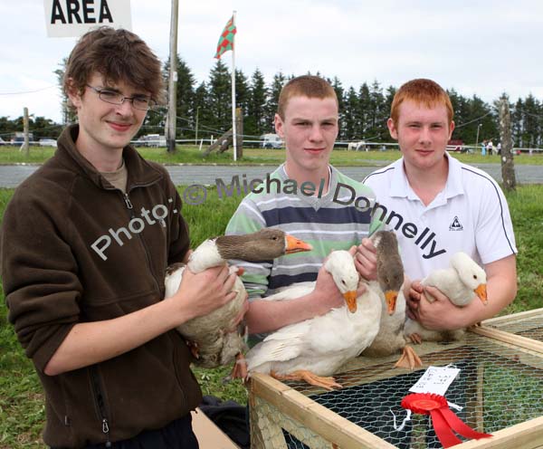 Liam Corcoran and Shane Gleeson and Kevin Kilgarriff, Dunmore at Claremorris Agricultural Show with their prizewinning geese. Photo:  Michael Donnelly