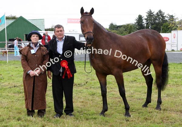 Frank Jennings, Carravilla, Hollymount had best 2yr old Non-thoroughbred Colt or Gelding at Claremorris Agricultural Show pictured with Jessica Tanner (Judge). Photo:  Michael Donnelly