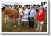 Joe Jordan, Bonniconlon, pictured at Claremorris Agricultural Show with his heifer, 2nd in the All Ireland Pedigree Suckler Type Heifer Championship, (sponsored by Luke Gibbons Claremorris) included in photo are Brian McAllister, Ballymena (Judge) and Dorothea Lazenby, National Chairman Irish Shows Association. Photo:  Michael Donnelly