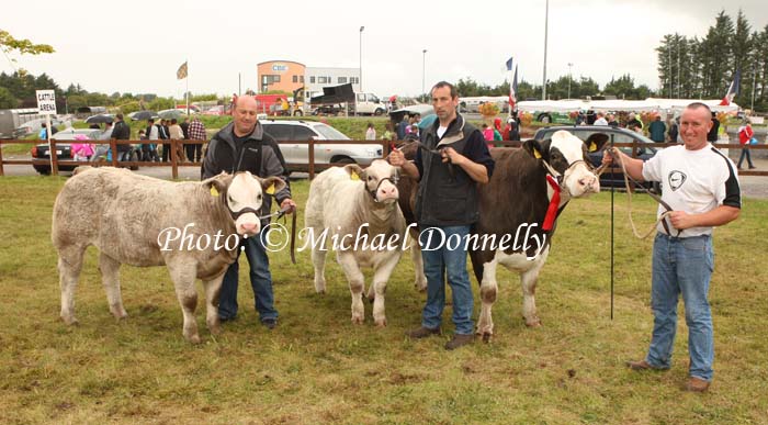 Dermot Mullaney, Creggs, Balla, (on right) pictured with cow and twin calves shown by Tony and Michael McKeown at Claremorris Agricultural Show in the best Best Suckling Type Cow with 2009 Calf at Foot Non- Pedigree Class. Photo: Michael Donnelly.