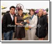 Angela Duggan, Claremorris, winner of the "Best dressed Lady" at Claremorris Agricultural Show is presented with her prize (Sponsored by Robert Blacoe Jewellers, Claremorris and Galway)  by Maureen Finnerty, Show secretary; included in photo are John McNicholl and Sinead Heffernan, Judge. Photo: Michael Donnelly.