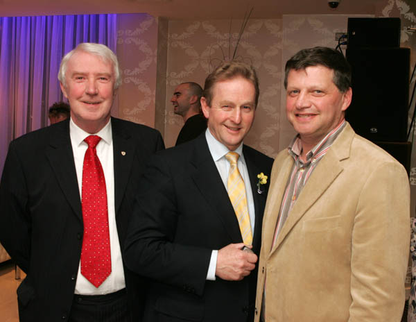 Pictured at the official opening of Days Hotel "The Harlequin", Castlebar, from left: James  Walshe, Deputy Enda Kenny T.D., Leader of Fine Gael; and John O'Mahony, Mayo Senior Football Team manager. Photo:  Michael Donnelly
