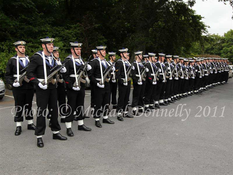  Naval Guard of Honour drawn from the ranks of the Naval Service Reserve await the arrival of Taoiseach Enda Kenny  to the Mayo Associations World Convention 2011 at Hotel Westport, Westport Co Mayo