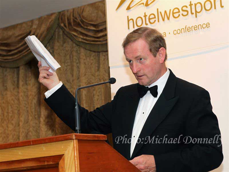 Taoiseach Enda Kenny, T.D. was Guest of Honour at the Gala Dinner at the Mayo Association Worldwide Convention 2011 at Hotel Westport, Westport,  is speaking of a young man getting his first Cheque from his job and the independence it gave him. Photo:Michael Donnelly