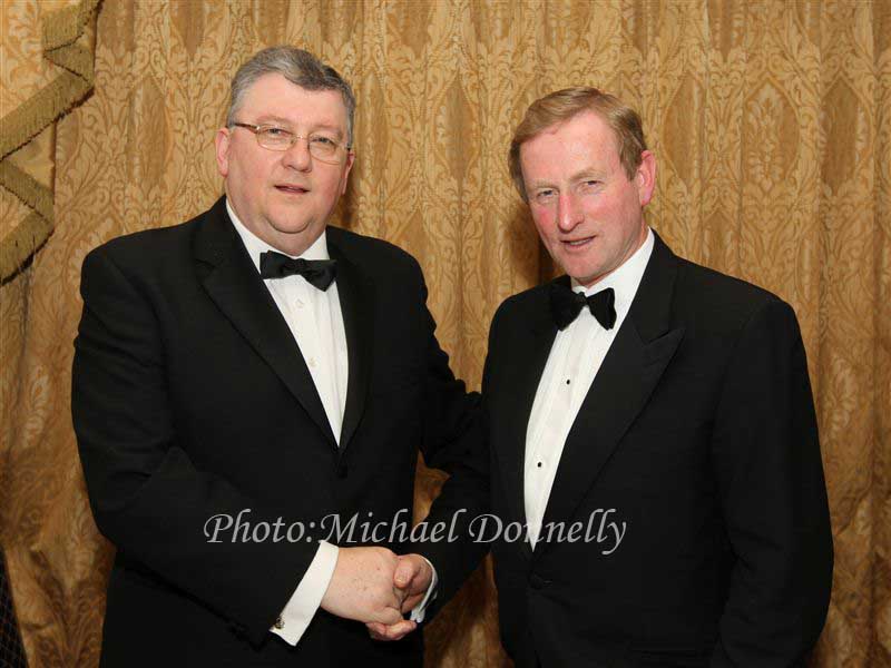 Pat Jennings, Mayoman of the Year, (Royal Theatre Castlebar) pictured with Taoiseach Enda Kenny TD, at the Mayo Association Worldwide Convention 2011 at Hotel Westport, Westport Co Mayo, no doubt Enda will be top of the list for next year's Mayoman of the Year!! . Photo:Michael Donnelly