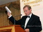Taoiseach Enda Kenny, T.D. was Guest of Honour at the Gala Dinner at the Mayo Association Worldwide Convention 2011 at Hotel Westport, Westport,  is speaking of a young man getting his first Cheque from his job and the independence it gave him. Photo:Michael Donnelly