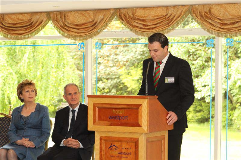 Sean Reid, Chairman Mayo Associations Worldwide Convention 2011 committee pictured  with President Mary McAleese and Dr Martin McAleese at the official opening of the Convention in Hotel Westport. Photo:Michael Donnelly