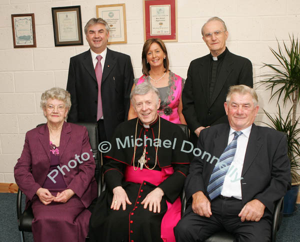 Pictured at the official opening of CBE's new Head Office and Research and Development Centre in the IDA Business Park, Claremorris, at back from left: Gerry Concannon, CEO and Chairman of CBE, and his wife Catherine and his uncle Monsignor Cathal Brennan, (who travelled 6,000 miles from Portland Oregon USA) At front are parents Myra and Joe Concannon and Archbishop of Tuam, Most Rev. Dr Michael Neary, D.D;. Photo:  Michael Donnelly