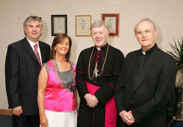 Pictured at the official opening of CBE's new Head Office and Research and Development Centre in the IDA Business Park, Claremorris,  from left: Gerry Concannon, CEO and Chairman of CBE , and his wife Catherine Concannon; Archbishop of Tuam Most Rev. Dr Michael Neary, D.D.; and  Monsignor Cathal Brennan  (Gerry's uncle who travelled 6,000 miles from Portland Oregan USA); Photo:  Michael Donnelly