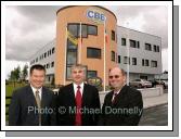 Gerry Concannon, CEO and Chairman of CBE  (centre) pictured outside CBE's new Head Office and Research and Development Facility in Claremorris Co Mayo with Seamus Murray, Group Director and Sean Kenna, Group Director CBE.   Photo:  Michael Donnelly

CBE are developers and manufacturers of software for the Retail Sector.   The company has been very successful in the development and commercialisation of Supermarket Scanning Software, Hospitality Software for Hotels, Pubs and Restaurants.
The company were the first in the world to invent software that enables telephone top-ups to be sold through tills like any other shopping item rather than having to go through a separate terminal.

The company has grown from 3 people in 1980 to 110 people in 2007.

On Friday 13th July, CBE launched it's New Head Office & Research & Development Centre at IDA Business Park, Claremorris,
Co. Mayo.

The Official Opening & Blessing was preformed by Most Reverend Michael Neary, D.D. Archbishop of Tuam.

The Mass of Thanksgiving was preformed by Fr. Cathal Brennan, uncle of the CEO, Gerry Concannon.

Gerry Concannon CEO of CBE said the company's growth was driven by new innovative software products developed by the
company which has now expanded into Northern Ireland & U.K. markets.