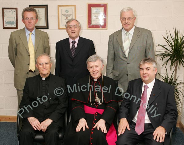 Pictured at the official opening, Blessing and Mass of Thanksgiving of CBE's new Head Office and Research and Development Centre, IDA Business Park Claremorris, front from left: Monsognor Cathal Brennan, (Uncle of Gerry Concannon, who travelled 6,000 miles from Portland Oregon USA); Most Rev. Dr Nichael Neary, Archbishop of Tuam who Cut the tape and blessed the Building; and Gerry Concannon CEO and Chairman of CBE; at back: Pat O'Grady, Enterprise Ireland; Seamus Bree, Regional Director, Enterprise Ireland and Frank Fullard, Mayo Co Enterprise Board. Photo:  Michael Donnelly