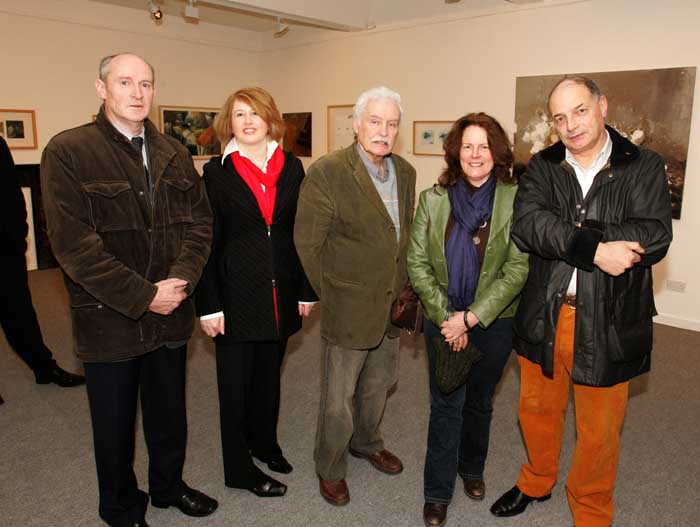 Pictured at the official opening in the Linenhall Arts Centre, Castlebar of "Ballinglen - the First 15 years", An exhibition of 25 works from the Collection of Ballinglen Arts Foundation, from left: Patrick Farragher, The Neale; Una Forde, Ballinglen Arts Foundation; Councillor Johnny Mee; Carol Hodder, Cork, and Stephen Cassol, Breaffy,  Photo:  Michael Donnelly