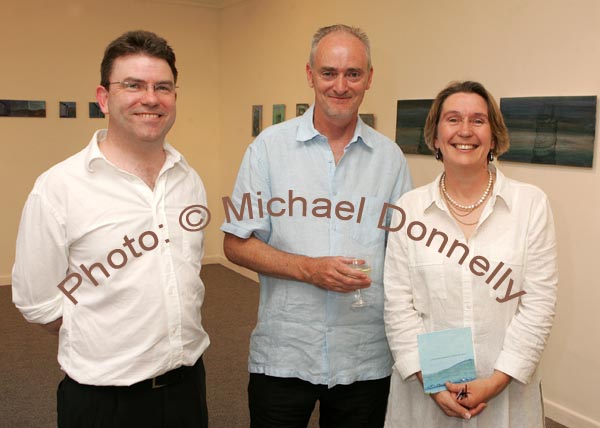 Pictured at the official opening of "Empire of Light" an exhibition of paintings by Chris Banahan, in the Linenhall Arts Centre Castlebar, from left: Ken Armstrong, Playwright, who performed the official opening; Chris Banahan, Artist and Marie Farrell, Director, Linenhall Arts Cente. The exhibition continues until 30th June. Photo:  Michael Donnelly