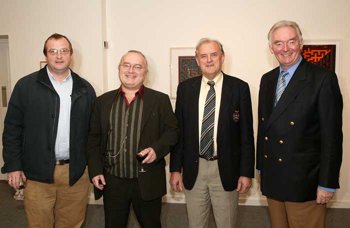 Pictured at the official opening of an exhibition of paintings by Gavin Hogg in the Linenhall Art Centre Castlebar, from left: Eamonn Linenhall Arts Centre; Hogg Artist; Cllr Tim Quinn former Cathaoirleach MCC and Padraig Flynn former EU Commissioner; Photo Michael Donnelly 