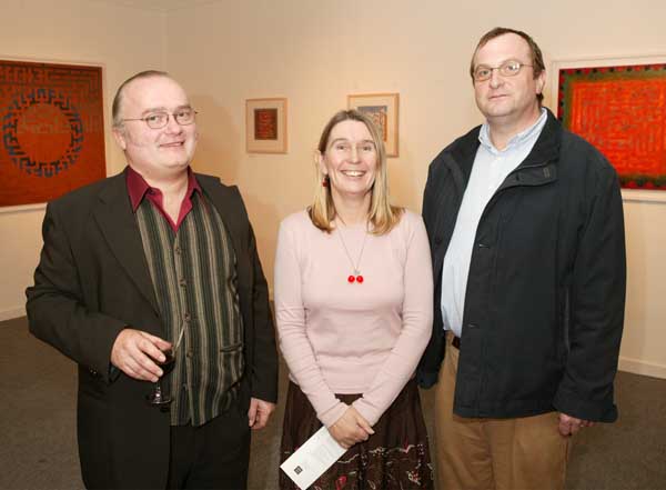 Pictured at the official opening of an exhibition of paintings by Gavin Hogg in the Linenhall Art Centre Castlebar, from left: Gavin Hogg artist; Marie Farrell, director Linenhall Art Centre and Eamonn Smith, chairman Linenhall Art Centre. Photo Michael Donnelly