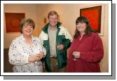 Pictured at the official opening of an exhibition of paintings by Gavin Hogg in the Linenhall Art Centre Castlebar, from left:Mary  Philbin,  Niall Malone and Maura Connolly, administrator Linenhall Arts Centre. Photo Michael Donnelly 