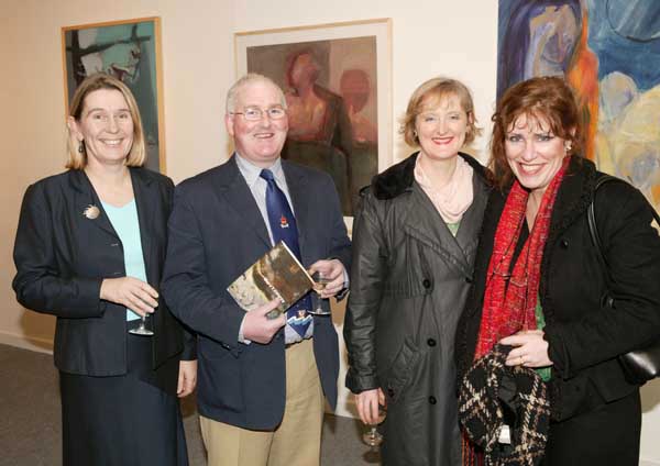 Pictured at the official opening of an exhibition of paintings by Mary T Conroy in the Linenhall Arts Centre, Castlebar from left: Marie Farrell, Director Linenhall Arts Centre, Ian McAndrew who performed the official opening; Patricia Mannion Westport and Kathleen Duffy Westport Castlebar. Photo: Michael Donnelly
