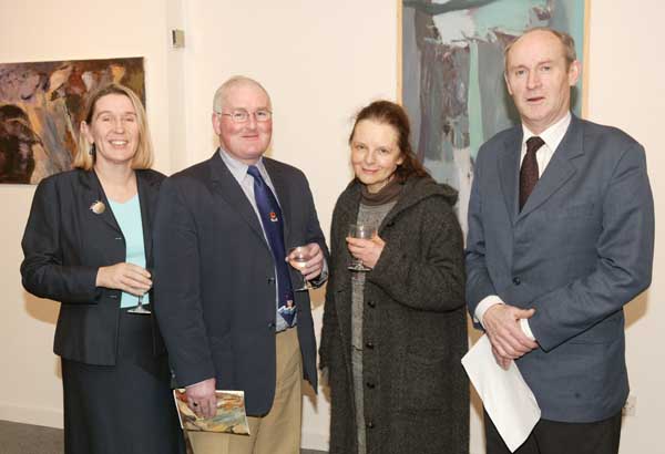 Pictured at the official opening of an exhibition of paintings by Mary T Conroy in the Linenhall Arts Centre, from left: Marie Farrell, Director Linenhall Arts Centre, Ian McAndrew who performed the official opening, Mary T Conroy, (artist) Carraroe Co Galway and Patrick Farragher, Barna and The Neale.   Photo: Michael Donnelly 