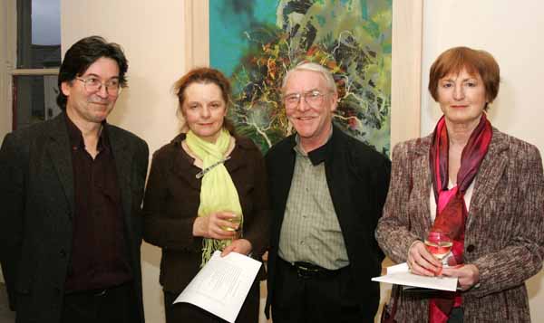 Pictured at the official opening of  Thirsting for Light and exhibition by Mary Lee Murphy, in the Linenhall Art Centre Castlebar, from left Michael Rainsford Sligo; Mary Conroy, Carraroe Co Galway, Tom Widger Waterford and Deirdre Mullen, Castlebar. Photo Michael Donnelly 