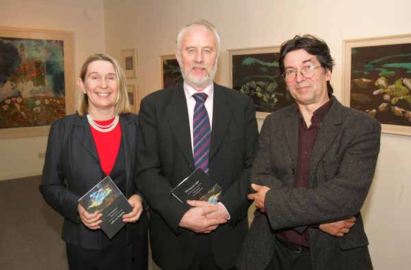 Pictured at the official opening of  Thirsting for Light and exhibition by Mary Lee Murphy, in the Linenhall Art Centre Castlebar, from left: Marie Farrell, Director Linenhall Arts Centre; Padraig  hAolin, CEO  Udaras na Gaeltachta; and Michael Rainsford Sligo on behalf of Artist Mary Lee Murphy.  The Exhibition runs until Sat 30th April. Photo Michael Donnelly 

