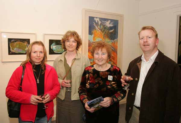 Pictured at the official opening of  Thirsting for Light and exhibition by Mary Lee Murphy, in the Linenhall Art Centre Castlebar, from left: Cecily Gilligan Sligo; Mary McInerney, Sligo, Angela Gilligan, Sligo and Nathy Gilligan Ballinrobe/Sligo. The Exhibition runs until Sat 30th April. Photo Michael Donnelly 
