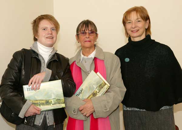Pictured in the Linenhall Arts Centre, Castlebar at the launch of  the book Mayo, the Waters and the Wild with paintings by John P McHugh from left:: Aisling McLoughlin (niece of Deirdre and Michael Mullen), Ann Shesgreen Castlebar and  Anne Hanley Westport. Photo: Michael Donnelly