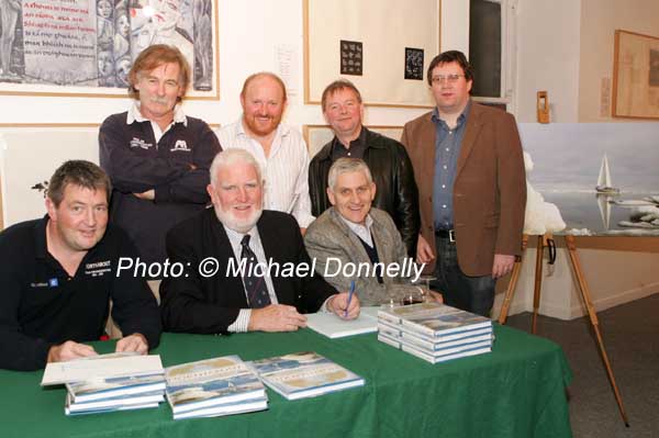 Group of Seafarers pictured at the "Northabout" book launch in the Linenhall Arts Centre by Northabout skipper Jarlath Cunnane, front from left: Rory Casey, Jarlath Cunnane, and James Cahill, At back: Michael Brogan, Tom Moran, Eoin McAllister and Brendan Minish. Photo:  Michael Donnelly 