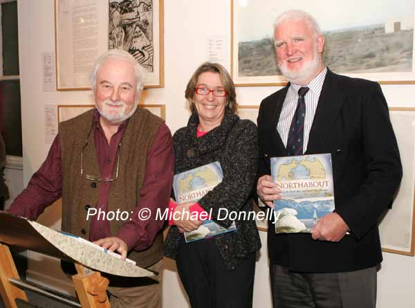 Pictured at the "Northabout" book launch in the Linenhall Arts Centre by Northabout skipper Jarlath Cunnane from left: Michael Mullen, who performed the launch, Marie  Farrell, Director Linenhal Arts Centre  and Jarlath Cunnane author  "Northabout" (sailing the North East and North West Passages). Photo:  Michael Donnelly